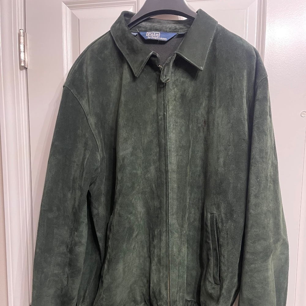Polo Ralph Lauren Suede Green Bomber Jacket with collar